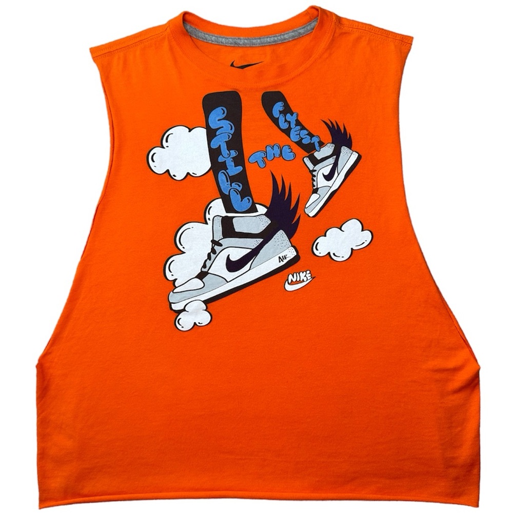 Nike Men's Orange Cropped Tank Top Activewear Gym Upcycled Athleisure Size S